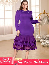 purple o neck dresses for women