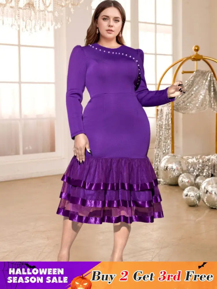 purple o neck dresses for women