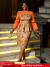 AOMEIDRESS Floral Printed Midi Dress Long Sleeve Patchwork Peplum Orange / S