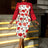 AOMEIDRESS Floral Printed Midi Dress Long Sleeve Patchwork Peplum Red / S