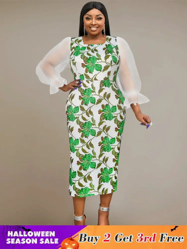 square collar parinted dresses for women