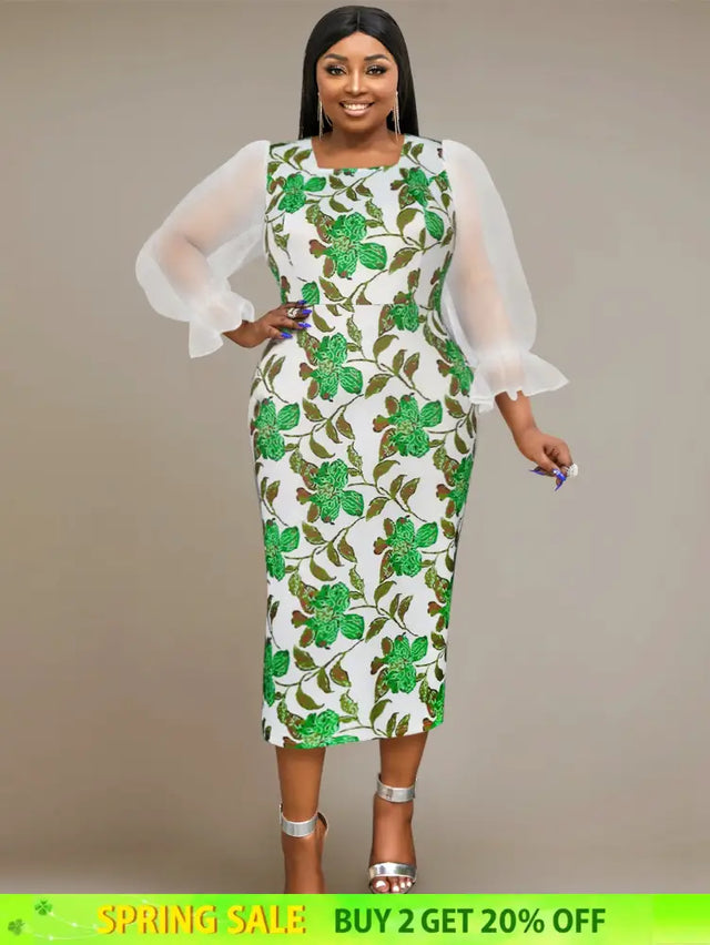 square collar parinted dresses for women