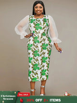 square collar parinted dresses for women