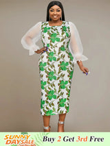 square collar parinted dresses for women