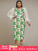 square collar parinted dresses for women