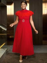 AOMEIDRESS Formal Dresses for Weddings Pleated Ruffle High Neck