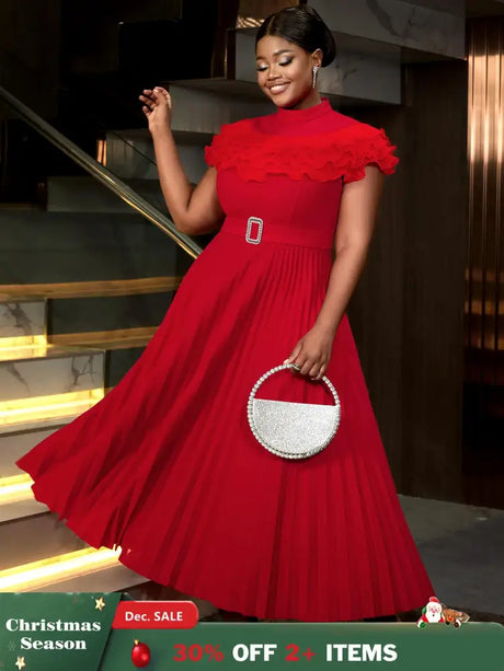 AOMEIDRESS Formal Dresses for Weddings Pleated Ruffle High Neck S / Red