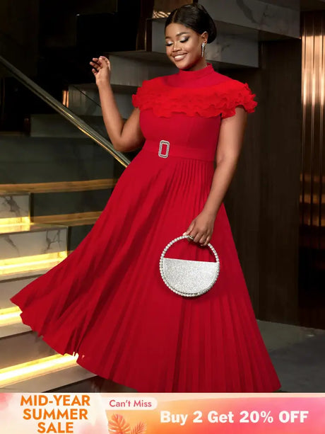 AOMEIDRESS Formal Dresses for Weddings Pleated Ruffle High Neck S / Red