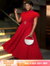 AOMEIDRESS Formal Dresses for Weddings Pleated Ruffle High Neck S / Red