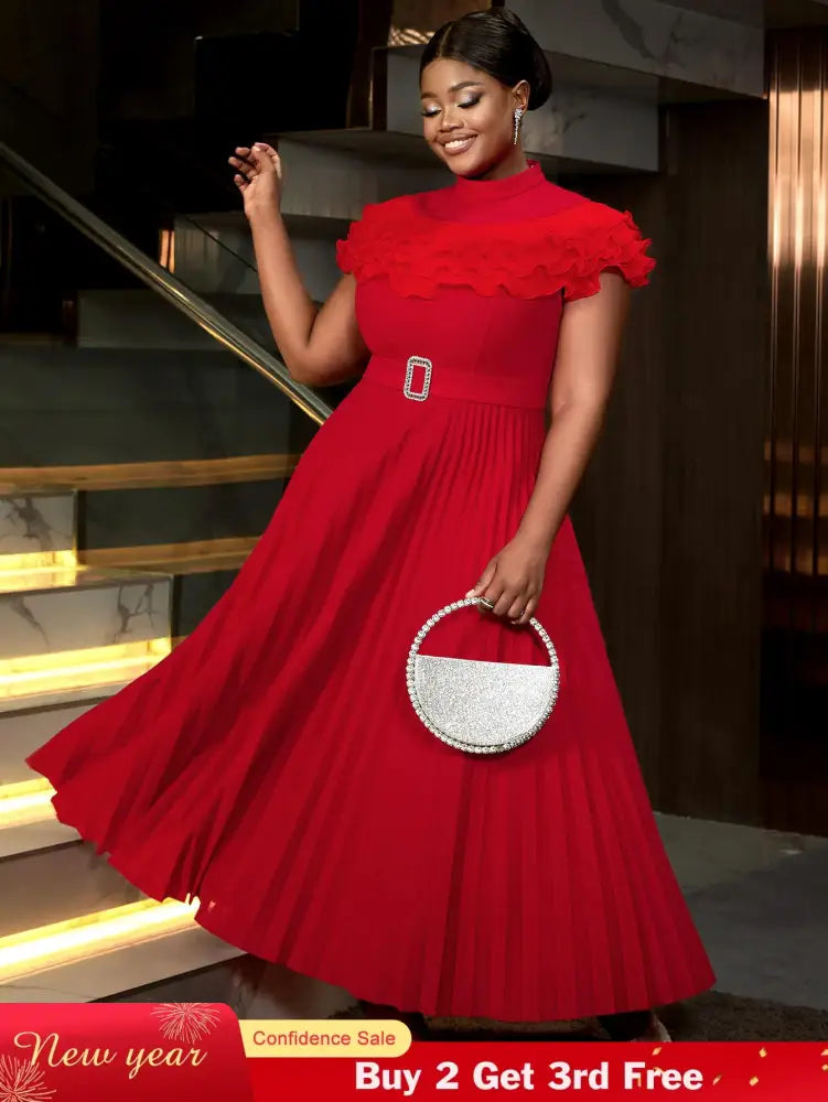 AOMEIDRESS Formal Dresses for Weddings Pleated Ruffle High Neck S / Red