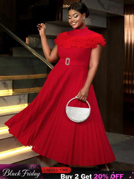AOMEIDRESS Formal Dresses for Weddings Pleated Ruffle High Neck S / Red