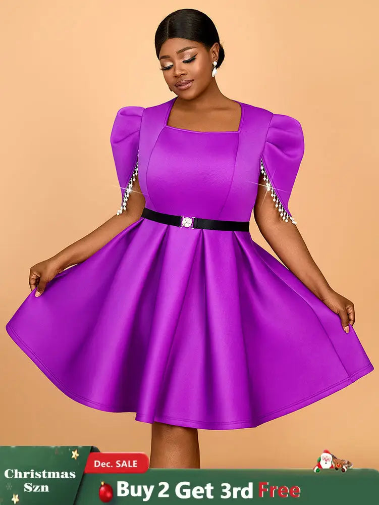 AOMEIDRESS Formal Elegant Dresses for Wedding Guests A Line Pearls Purple / S