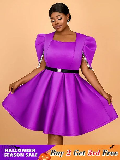 AOMEIDRESS Formal Elegant Dresses for Wedding Guests A Line Pearls Purple / S