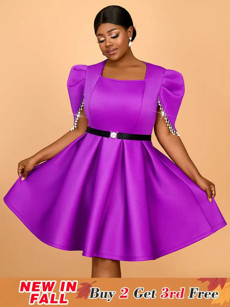 AOMEIDRESS Formal Elegant Dresses for Wedding Guests A Line Pearls Purple / S
