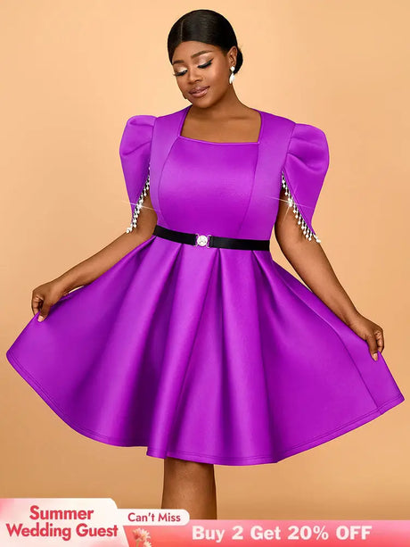 AOMEIDRESS Formal Elegant Dresses for Wedding Guests A Line Pearls Purple / S