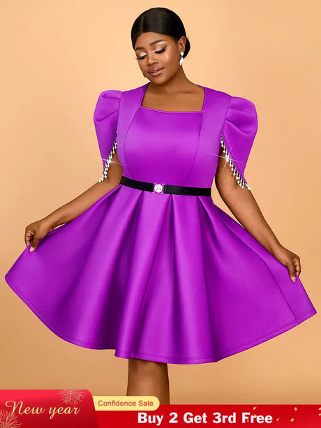 AOMEIDRESS Formal Elegant Dresses for Wedding Guests A Line Pearls Purple / S