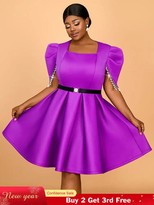 AOMEIDRESS Formal Elegant Dresses for Wedding Guests A Line Pearls Purple / S