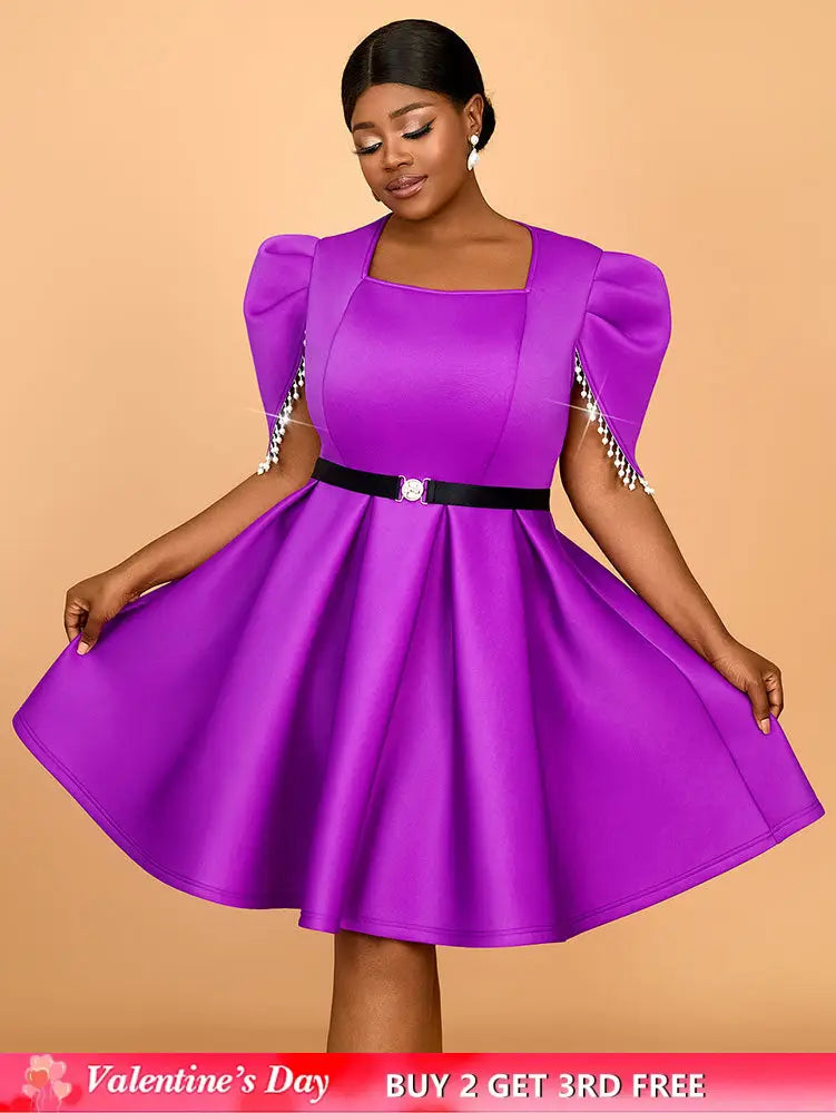 AOMEIDRESS Formal Elegant Dresses for Wedding Guests A Line Pearls Purple / S