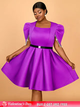 AOMEIDRESS Formal Elegant Dresses for Wedding Guests A Line Pearls Purple / S