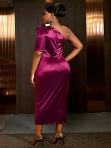 AOMEIDRESS Formal Summer Wedding Guest Dresses 3D Flower One Shoulder