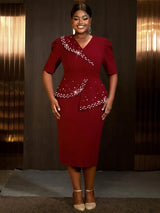 AOMEIDRESS Formal Women Dress Beading Half Sleeves Peplum Gown for Wedding