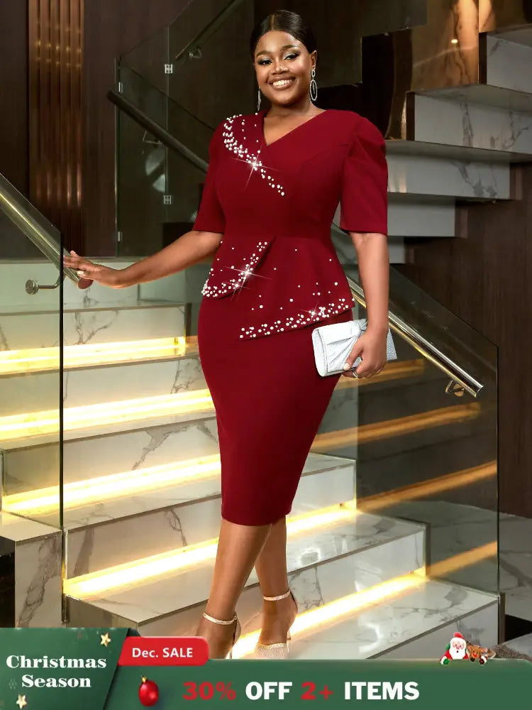 AOMEIDRESS Formal Women Dress Beading Half Sleeves Peplum Gown for Wedding