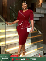 AOMEIDRESS Formal Women Dress Beading Half Sleeves Peplum Gown for Wedding