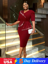 AOMEIDRESS Formal Women Dress Beading Half Sleeves Peplum Gown for Wedding
