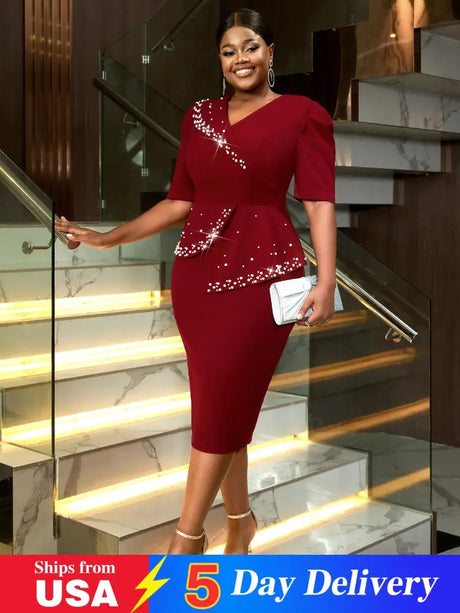 AOMEIDRESS Formal Women Dress Beading Half Sleeves Peplum Gown for Wedding