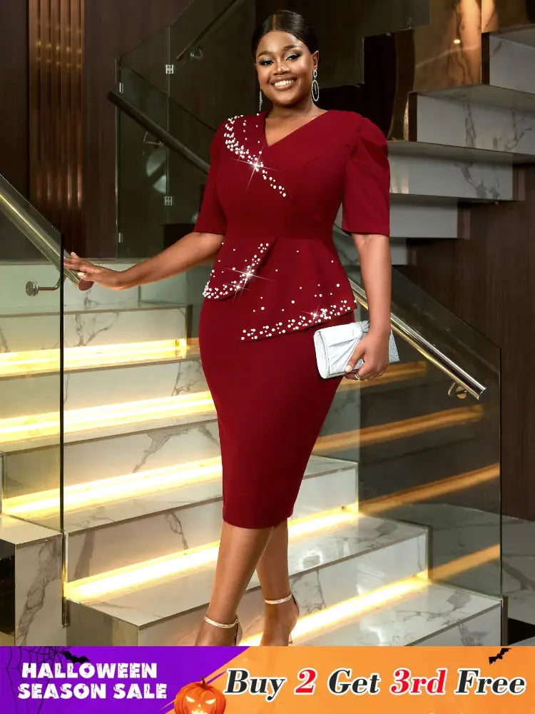 AOMEIDRESS Formal Women Dress Beading Half Sleeves Peplum Gown for Wedding