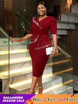 AOMEIDRESS Formal Women Dress Beading Half Sleeves Peplum Gown for Wedding