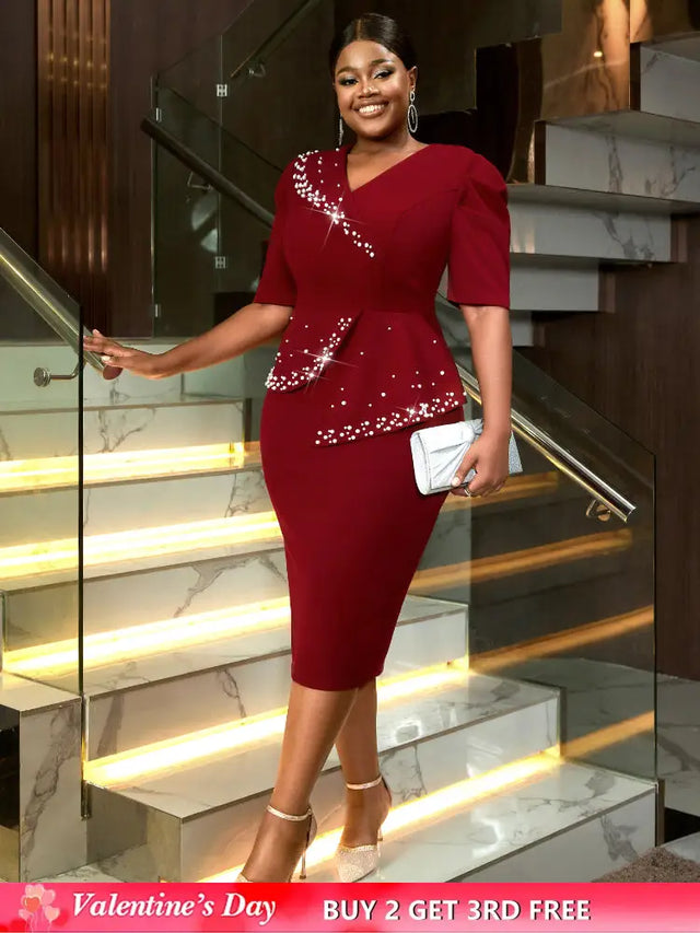 AOMEIDRESS Formal Women Dress Beading Half Sleeves Peplum Gown for Wedding