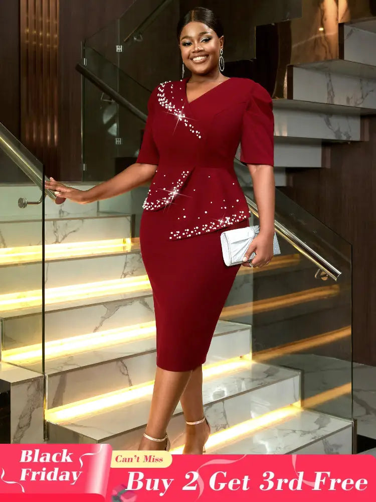 AOMEIDRESS Formal Women Dress Beading Half Sleeves Peplum Gown for Wedding