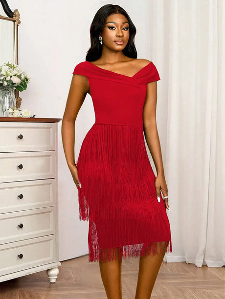AOMEIDRESS Fringe Dresses for Women Deep V Neck Sexy Party Dress