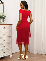 AOMEIDRESS Fringe Dresses for Women Deep V Neck Sexy Party Dress