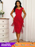 AOMEIDRESS Fringe Dresses for Women Deep V Neck Sexy Party Dress Red / S