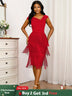 AOMEIDRESS Fringe Dresses for Women Deep V Neck Sexy Party Dress Red / S