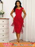 AOMEIDRESS Fringe Dresses for Women Deep V Neck Sexy Party Dress Red / S