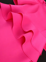 AOMEIDRESS Fuchsia V Neck Half Sleeve Ruffles Office Dress