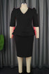 AOMEIDRESS Fuchsia V Neck Half Sleeve Ruffles Office Dress Black / 1XL