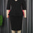 AOMEIDRESS Fuchsia V Neck Half Sleeve Ruffles Office Dress Black / 1XL