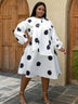 AOMEIDRESS Full Sleeve Polka Dots Print Casual Sash A-line Party Dress White / M
