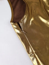 AOMEIDRESS Gold Bodycon Dress One Shoulder Bow Hollow Out Waist Pleat