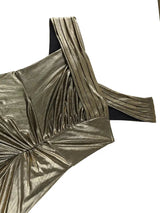 AOMEIDRESS Gold Bodycon Slit Dress Wrinkles One Shoulder Sleeveless