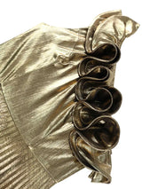 AOMEIDRESS Gold One Shoulder A Line Pleated Dress Ruffle Party Gowns