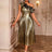 AOMEIDRESS Gold One Shoulder A Line Pleated Dress Ruffle Party Gowns Gold / S