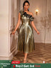 AOMEIDRESS Gold One Shoulder A Line Pleated Dress Ruffle Party Gowns Gold / S
