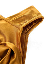 AOMEIDRESS Gold One Shoulder Satin Dress 3D Flower Party Gowns