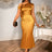AOMEIDRESS Gold One Shoulder Satin Dress 3D Flower Party Gowns Brown / S