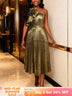 AOMEIDRESS Gold Pleated One Shoulder Party Dress with Ruffled Flower Gold / S
